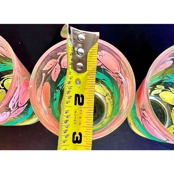 HAZEL ATLAS Tumblers Apple Fruit Decor Pastel Colors Pink Green Yellow Set of Tw - Picture 8 of 8